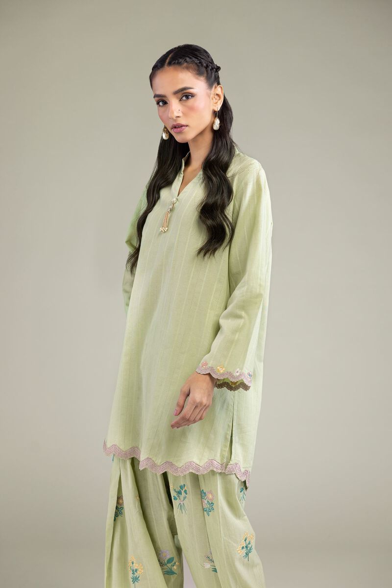 Embroidered | Textured Cotton | Cotton Band-Collar Kurta | USD 45.00