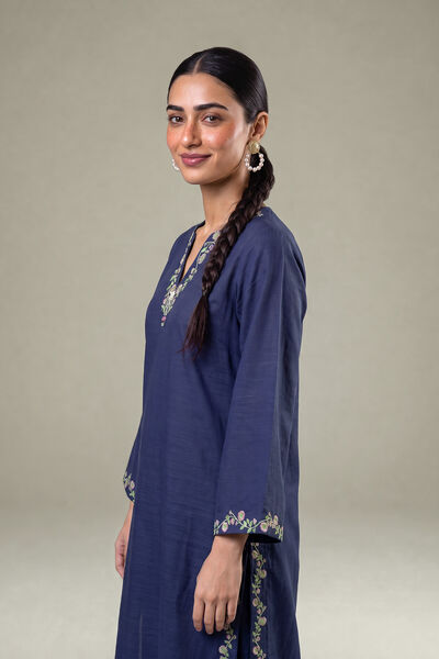 Embroidered | Light Khaddar | Embroidered Navy Kurta | USD 40.00