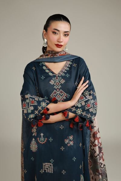 Embroidered | Raw Silk | Embroidered Navy Kurta | USD 60.00