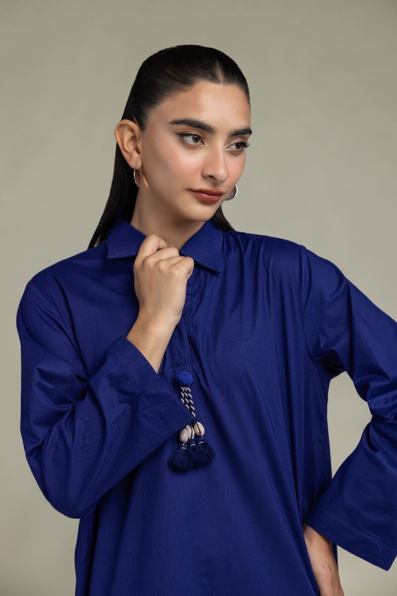 Dyed | Cotton Crinkle | Blue Longline Kurta | USD 35.00