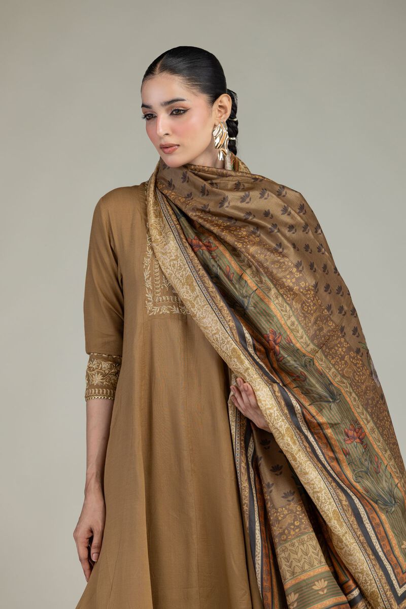 Printed | Polyester Silk | Floral Brown Dupatta | USD 30.00
