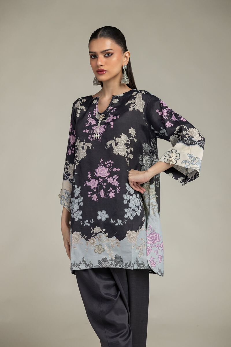 Embroidered | Raw Silk | Short Black Kurta | USD 45.00