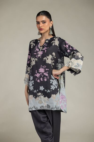 Embroidered | Raw Silk | Short Black Kurta | USD 45.00