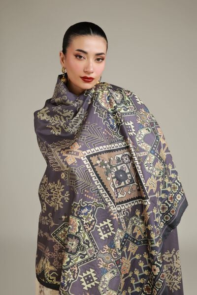 Embroidered | Polyester Silk | Gray Silk Dupatta | USD 30.00