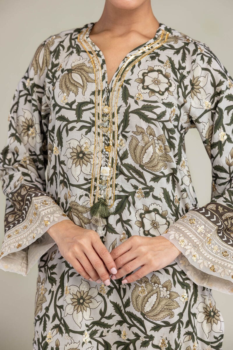Embroidered | Raw Silk | Floral Silk Kurta | USD 60.00