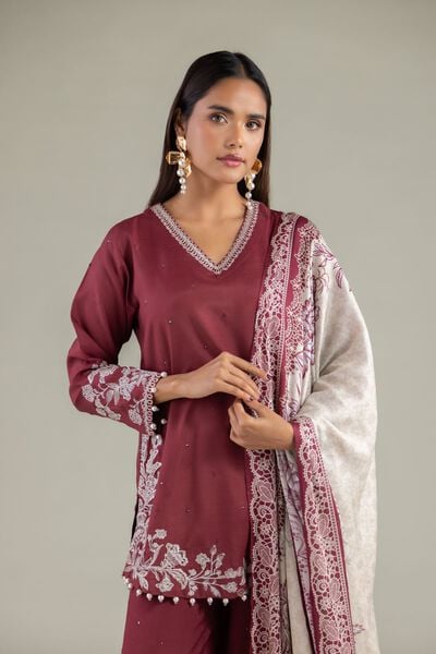 Embroidered | Raw Silk | Floral Threadwork Dupatta | USD 35.00