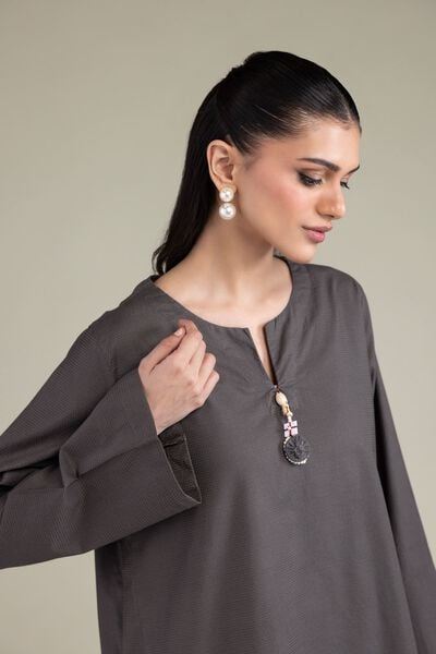 Dyed | Textured Cotton Viscose | Short Solid Kurta | USD 35.00