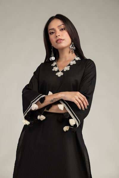 Embroidered | Cotton Dobby | Black Cotton Kurta | USD 35.00