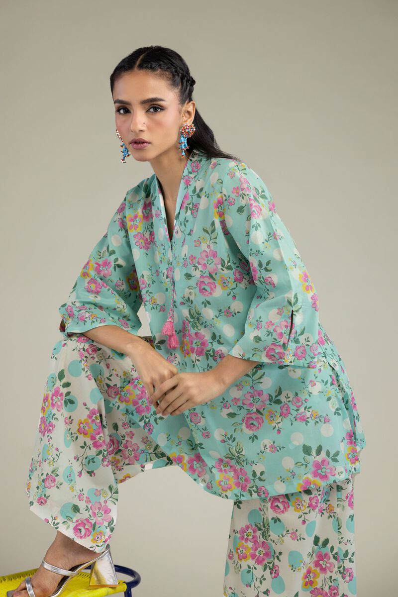 Printed | Cambric | Floral Mint Kurta | USD 21.00