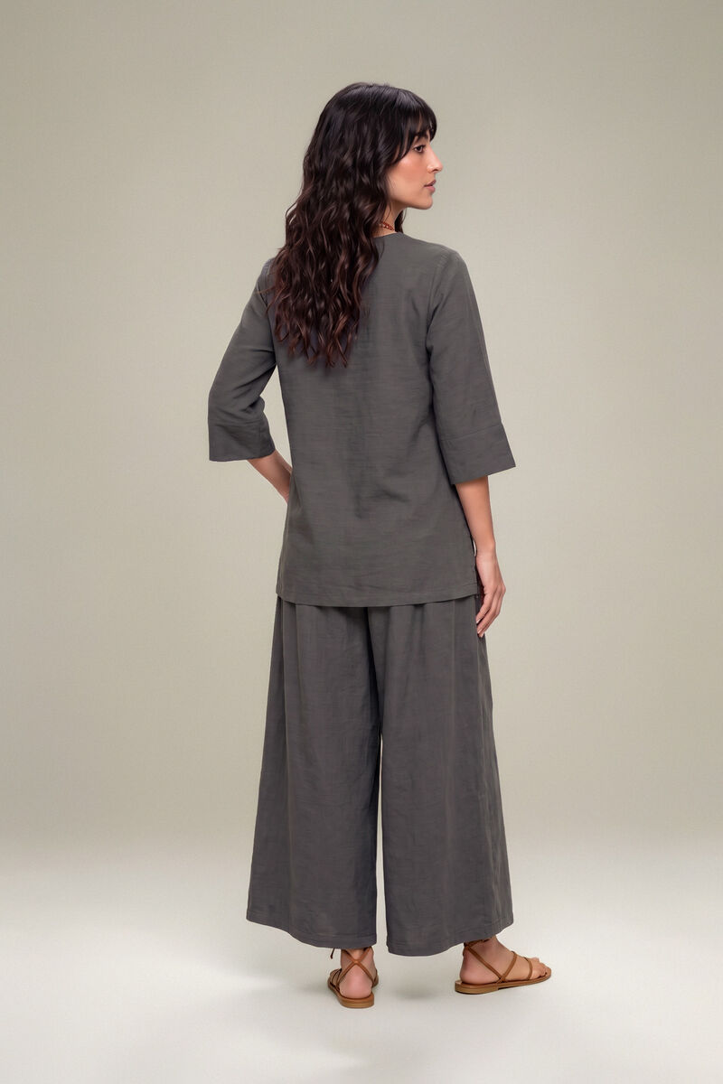 Dyed | Textured Georgette | Solid Gray Tunic | USD 40.00