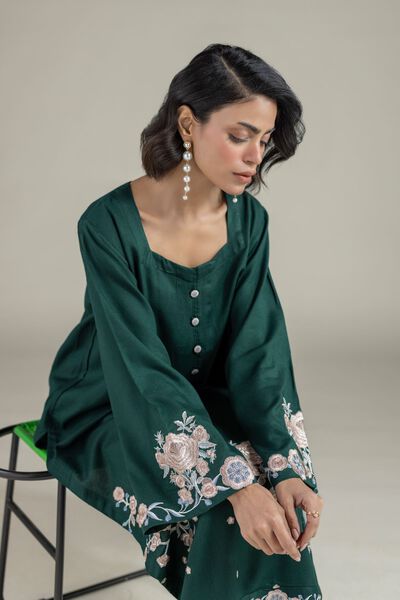 Embroidered | Heavy Blended Viscose | Floral Longline Kurta | USD 40.00