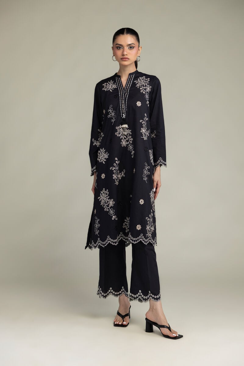 Embroidered | Cambric | Black Longline Kurta | USD 55.00