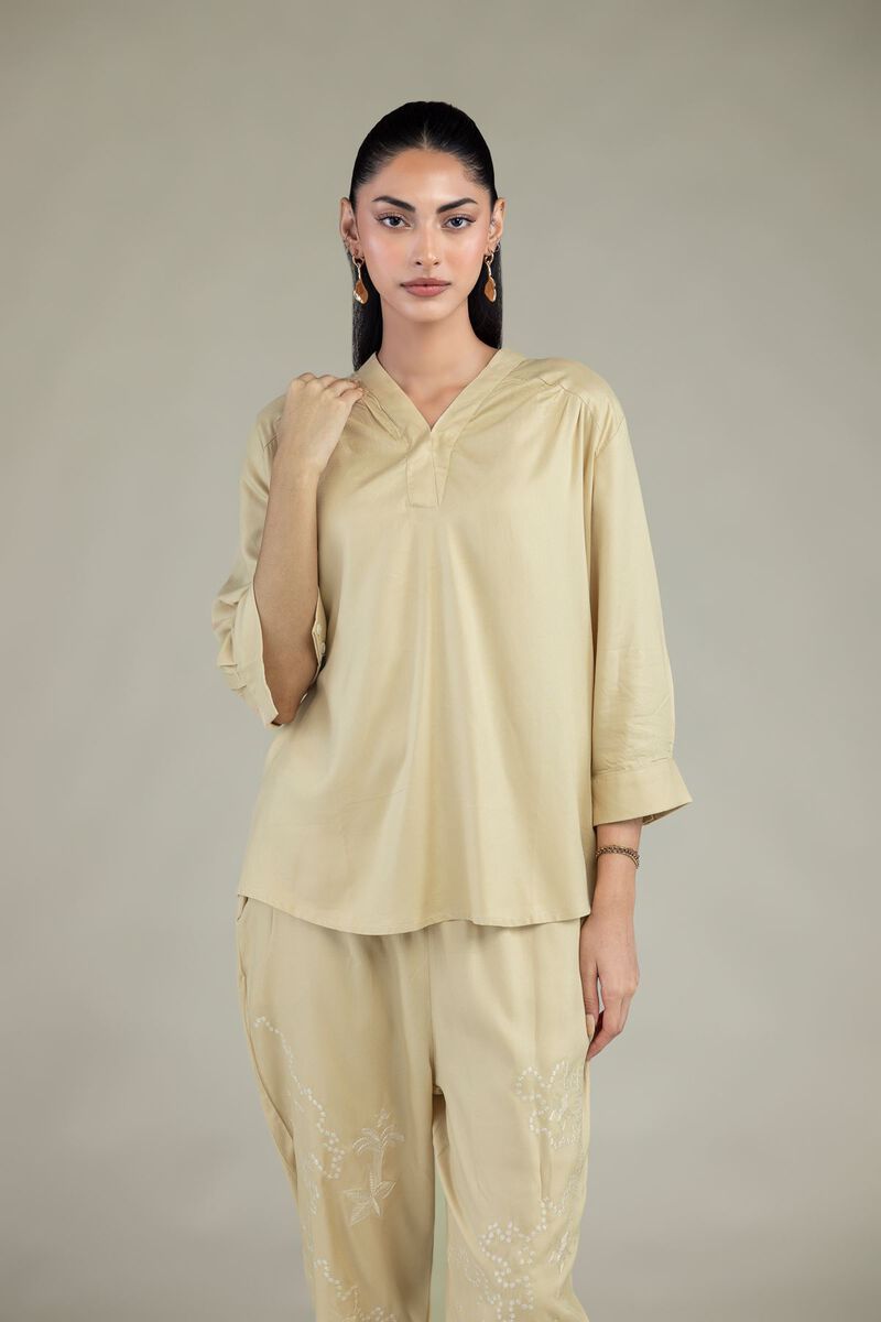 Embroidered | Viscose Crepe | Short V-Neck Blouse | USD 35.00