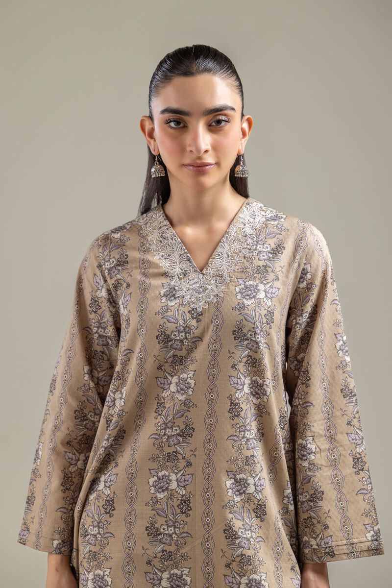 Embroidered | Cotton Dobby | Beige V-Neck Kurta | USD 35.00