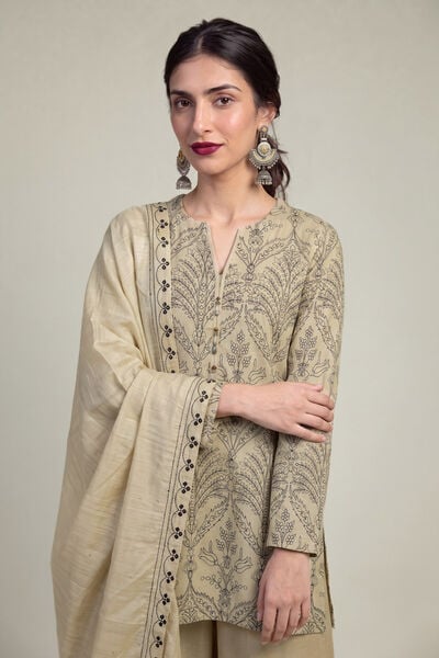 Embroidered | Polyester Silk | Beige Silk Dupatta | USD 35.00