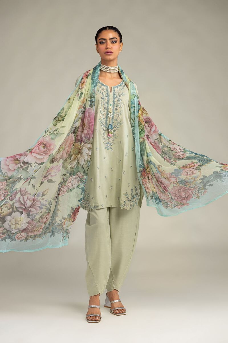 Embroidered | Mesuri | Floral Mint Dupatta | USD 30.00
