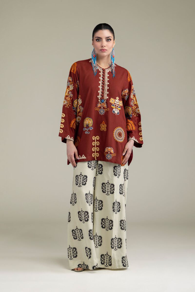 Embroidered | Raw Silk | Rust Silk Kurta | null