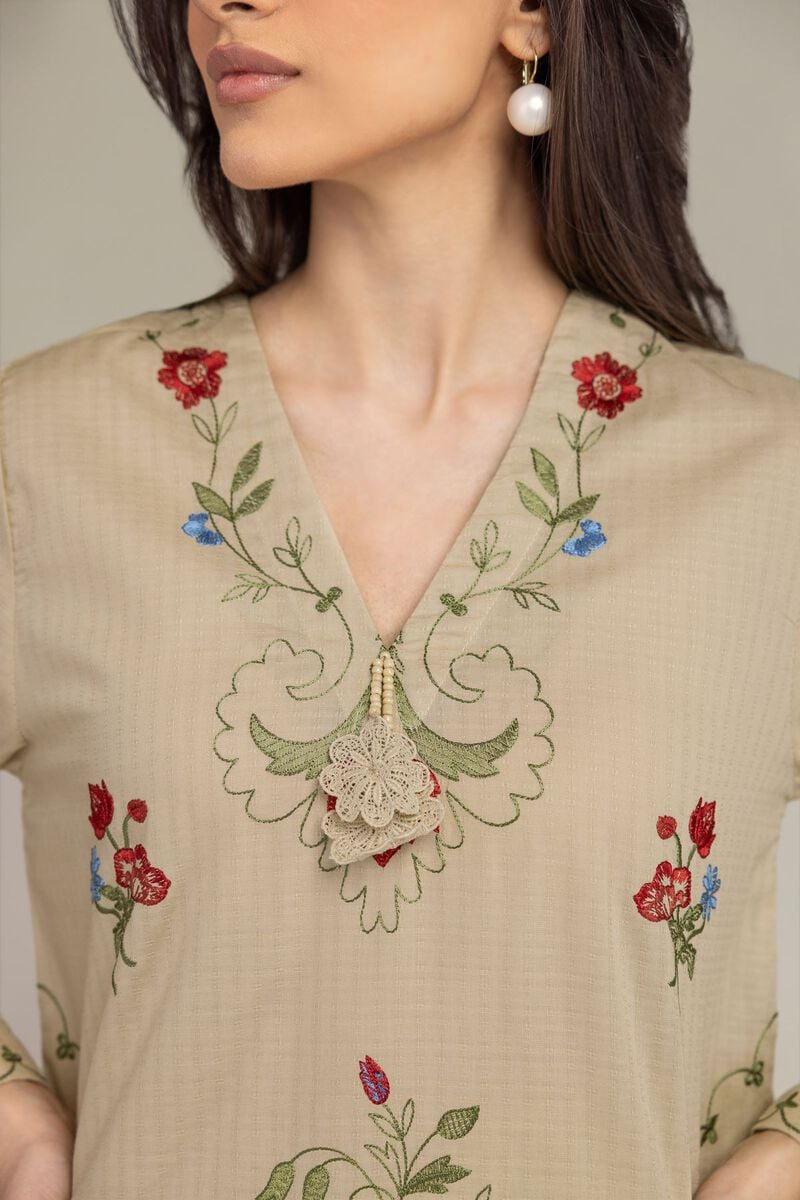 Embroidered | Cotton Dobby | Cotton V-Neck Kurta | USD 40.00