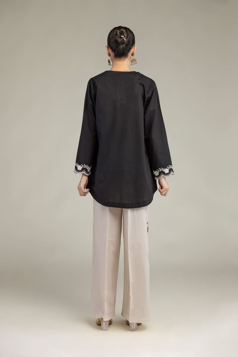 Embroidered | Cotton Dobby | Black V-Neck Kurta | USD 35.00
