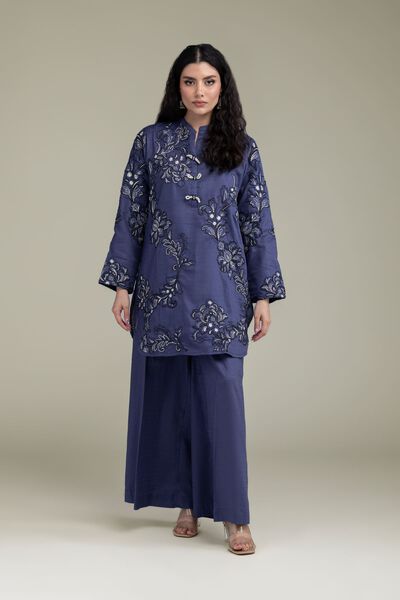 Embroidered | Cotton Dobby | Navy Cotton Pants | USD 30.00