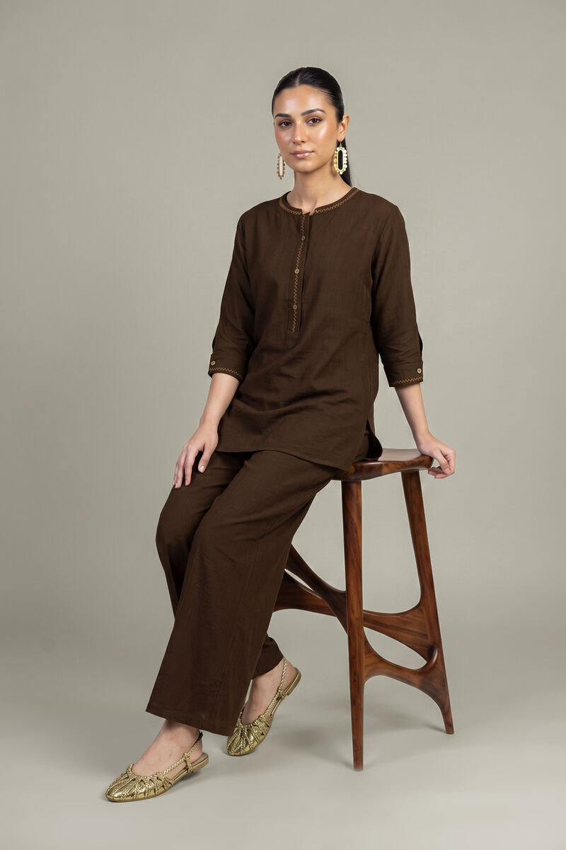 Dyed | Crepe | Brown Crepe Shirt | USD 40.00