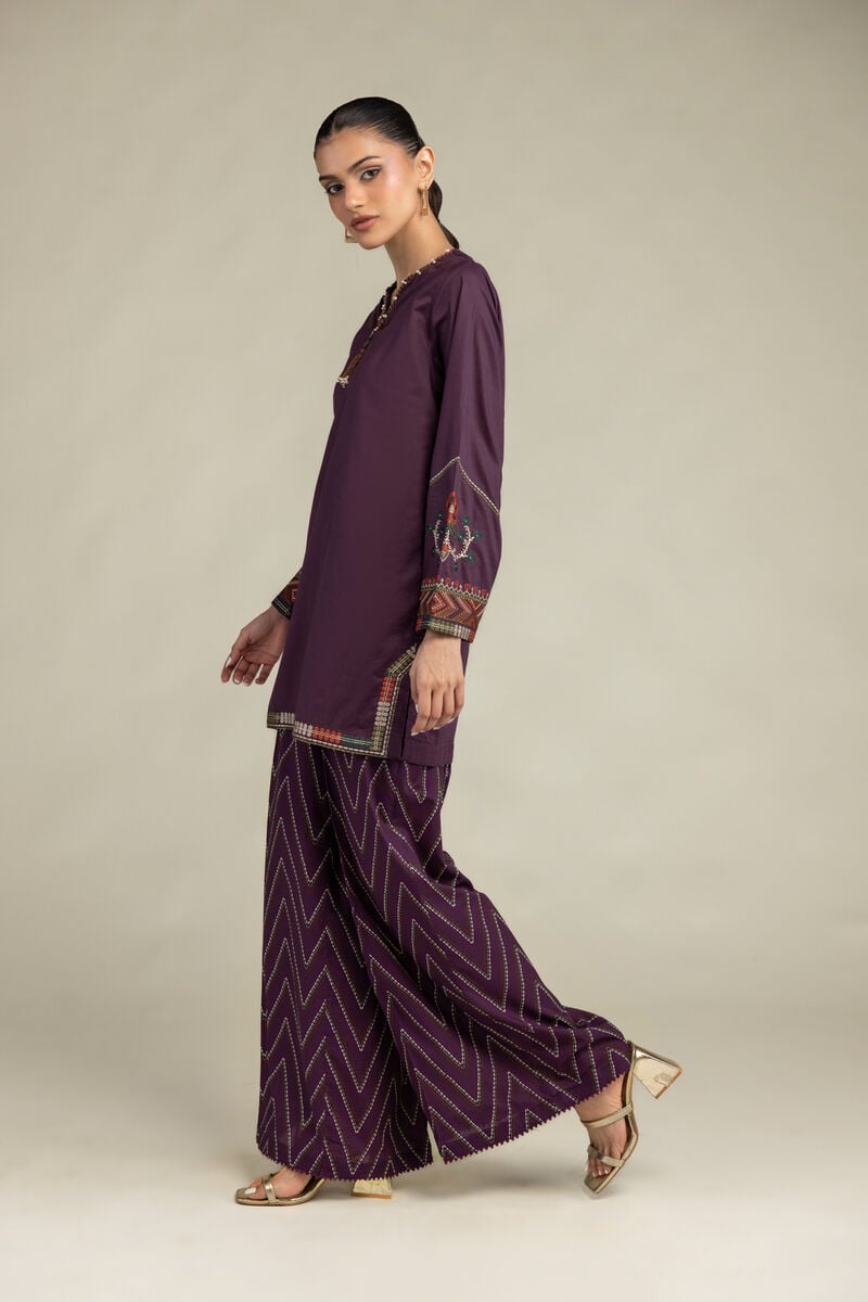 Embroidered | Cambric | Purple Cambric Pants | USD 30.00