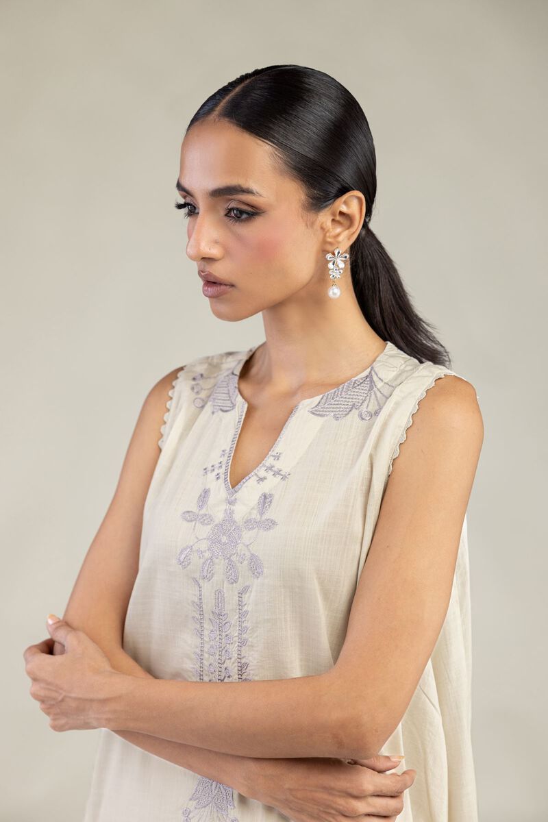 Textured Cotton | Embroidered | Floral Sleeveless Kurta | USD 40.00