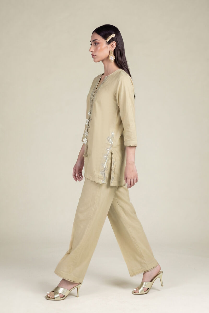 Embroidered | Cambric | Beige Solid Pants | USD 30.00