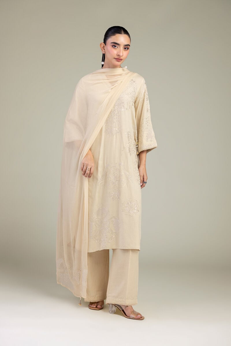 Embroidered | Chiffon | Beige Floral Dupatta | USD 40.00
