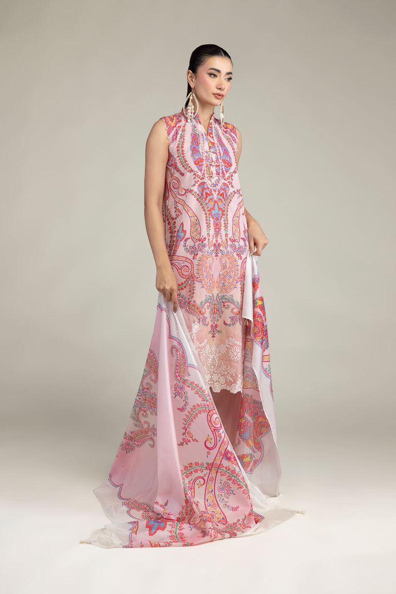Embroidered | Polyester Silk | Pink Floral Dupatta | USD 30.00