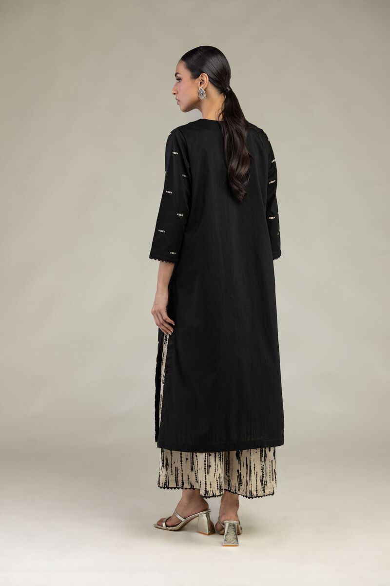 Textured Cotton | Embroidered | Black V-Neck Kurta | USD 40.00