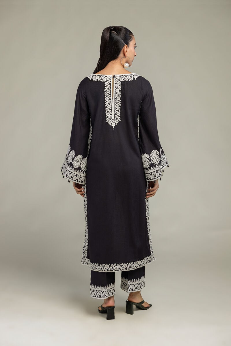 Embroidered | Raw Silk | Black Silk Kurta | USD 65.00