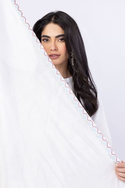 Embroidered | Cotton Net YD with White/Black Warp | Dupatta | USD 25.00
