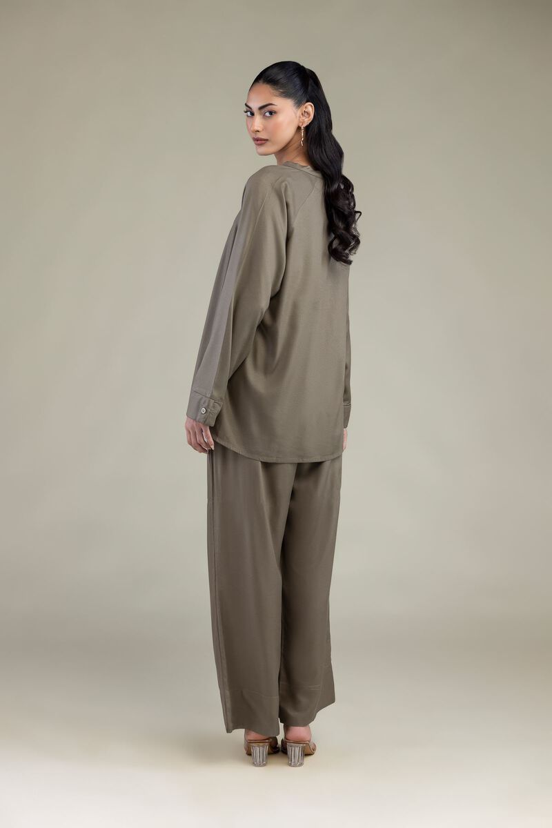 Embroidered | Viscose Crepe | Olive V-Neck Tunic | USD 35.00