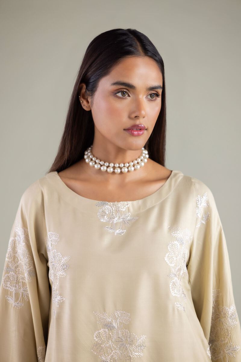 Embroidered | Raw Silk | Floral Round-Neck Kurta | USD 55.00