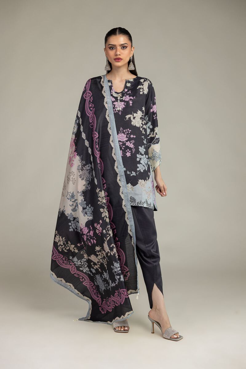 Embroidered | Polyester Silk | Black Floral Dupatta | USD 30.00