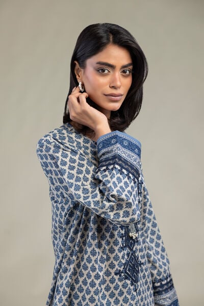 Embroidered | Cambric | Blue Cambric Kurta | USD 40.00