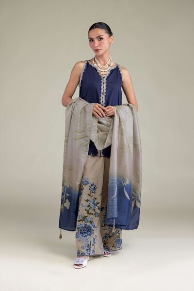 Embroidered | Raw Silk | Silk Navy Pants | USD 35.00