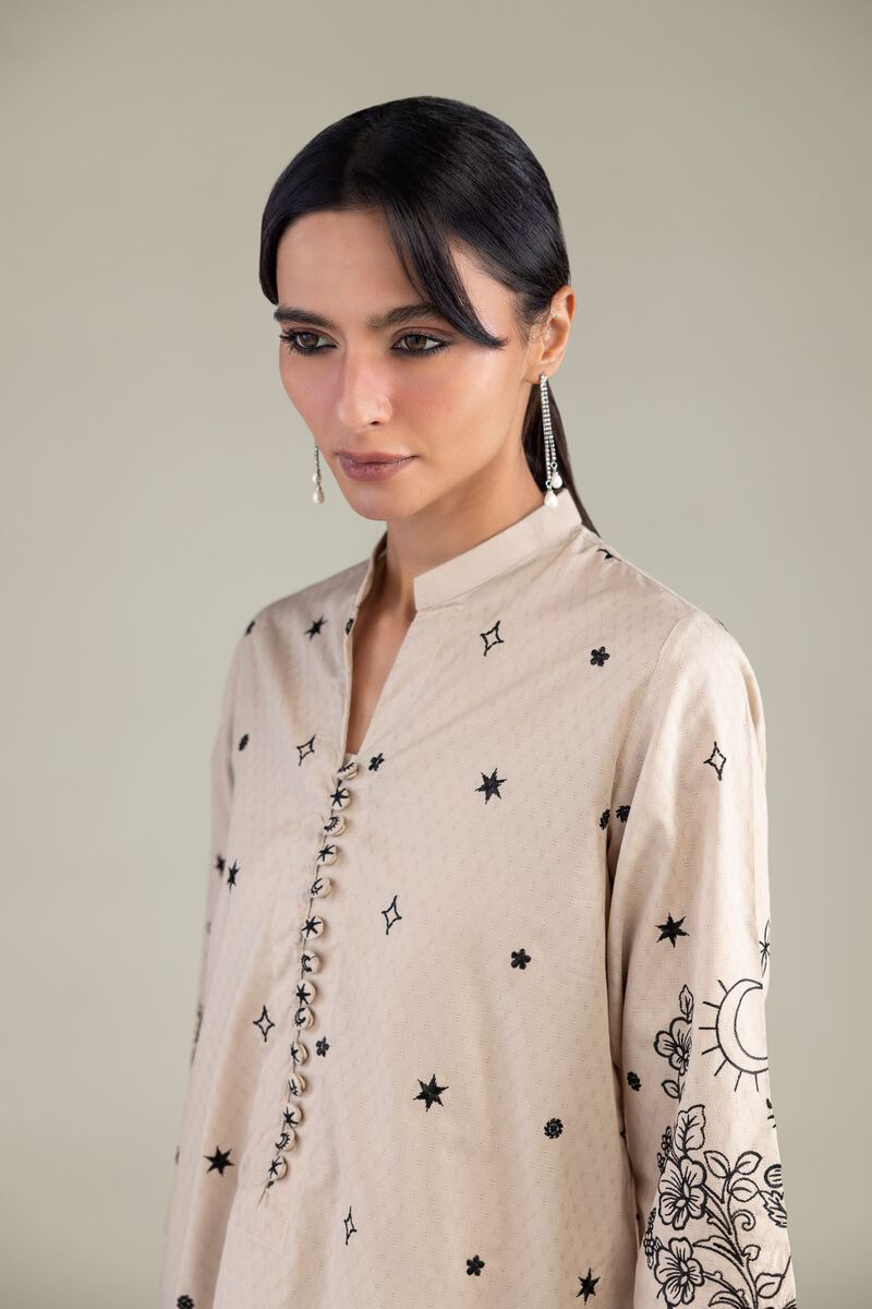 Embroidered | Cotton Dobby | Beige Floral Kurta | USD 40.00
