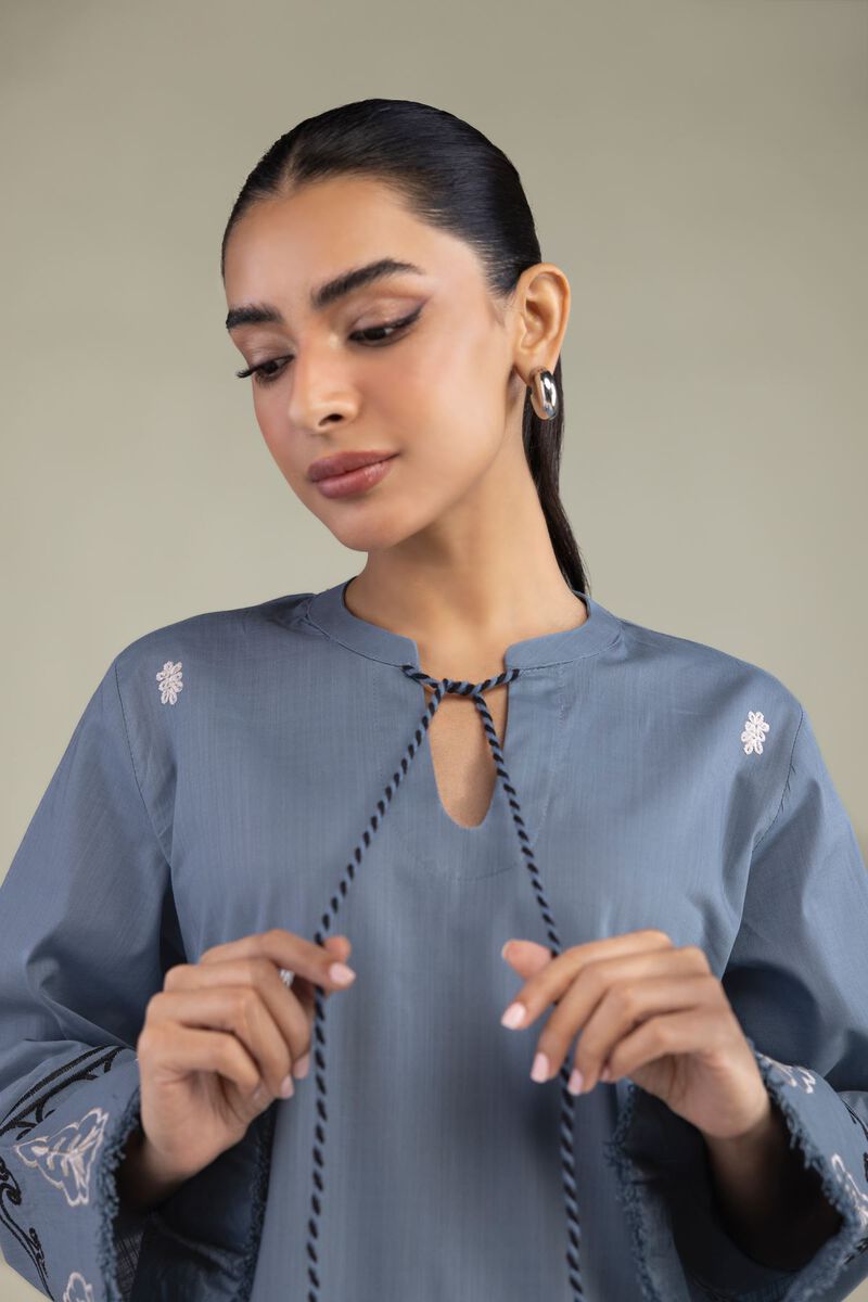 Textured Cotton | Embroidered | Blue Cotton Kurta | USD 40.00
