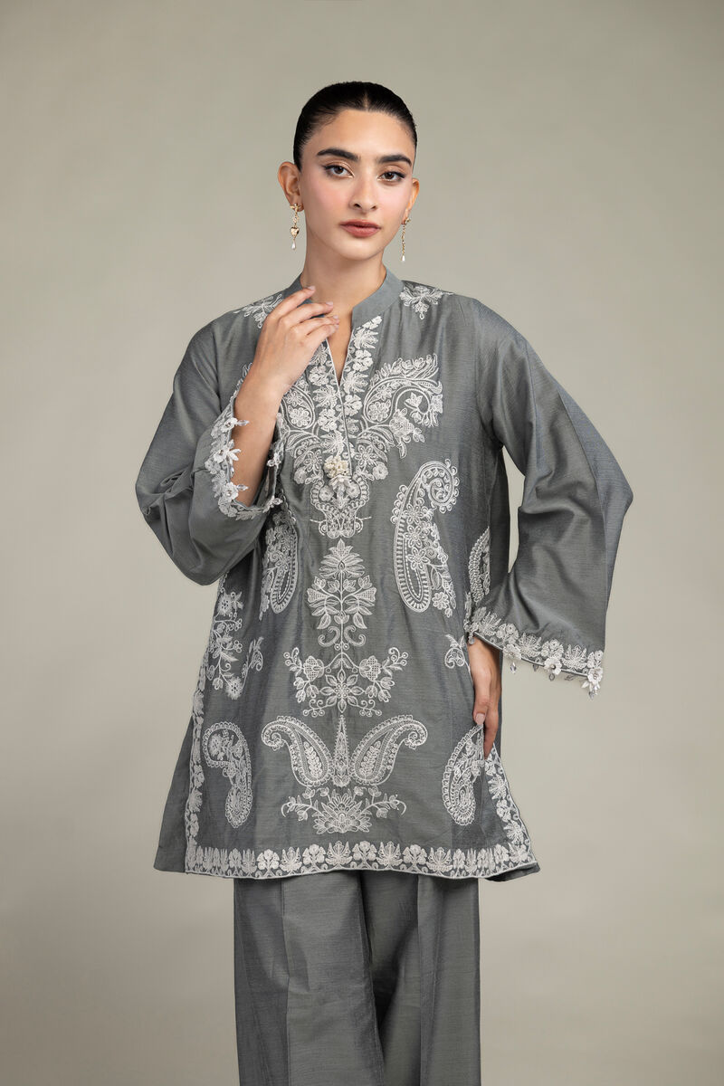 Raw Silk | Gray Silk Kurta | USD 65.00