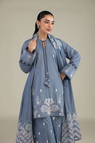 Textured Cotton | Embroidered | Blue Cotton Kurta | USD 40.00