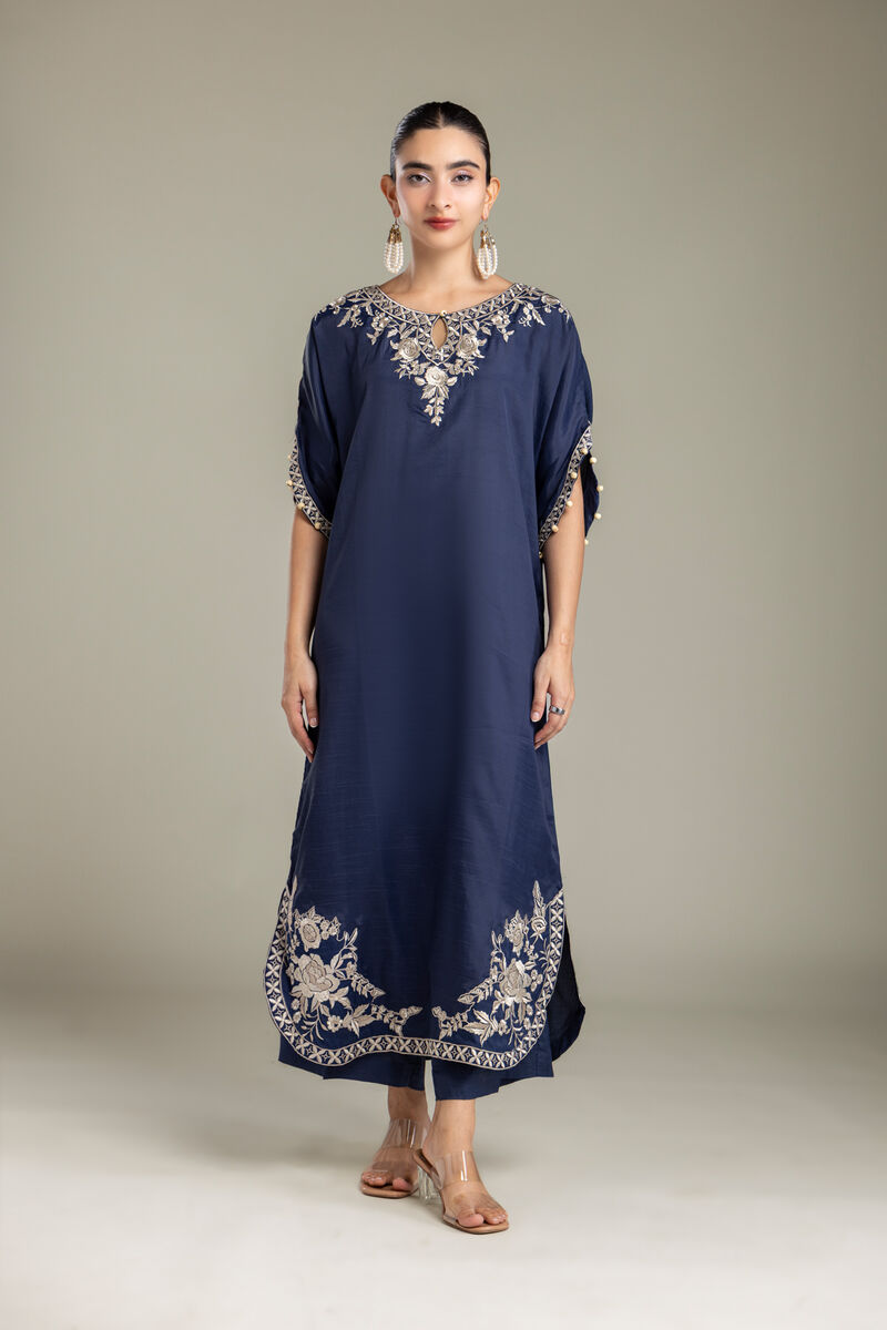 Embroidered | Raw Silk | Navy Silk Pants | USD 40.00