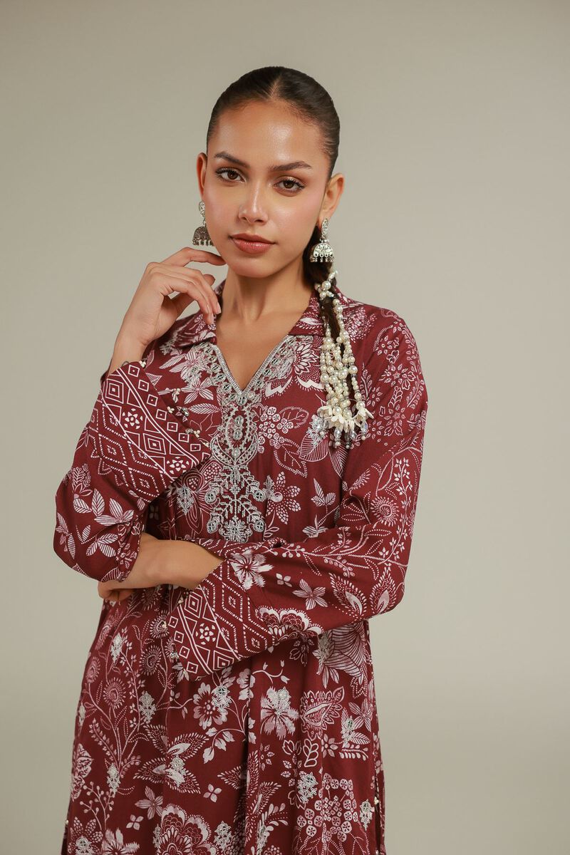 Embroidered | Raw Silk | Floral Longline Kurta | USD 55.00