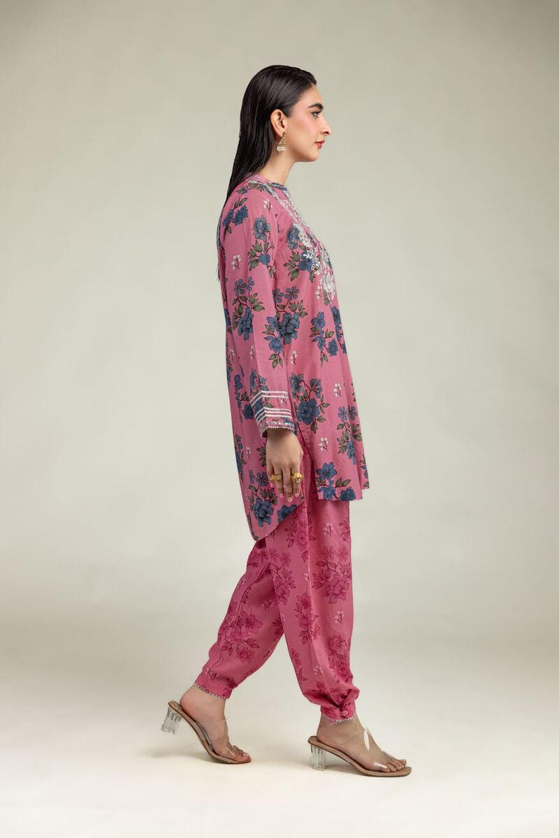 Embroidered | Raw Silk | Floral Pink Shalwar | USD 30.00