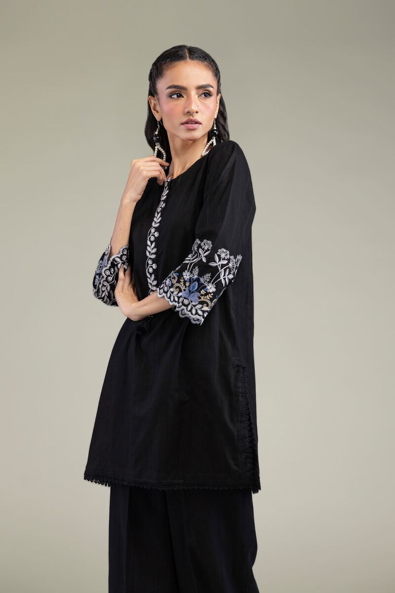Embroidered | Textured Cotton | Black Cotton Kurta | USD 45.00