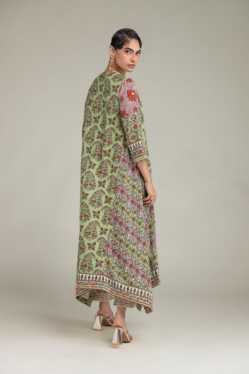 Embroidered | Raw Silk | Long Green Kurta | USD 65.00