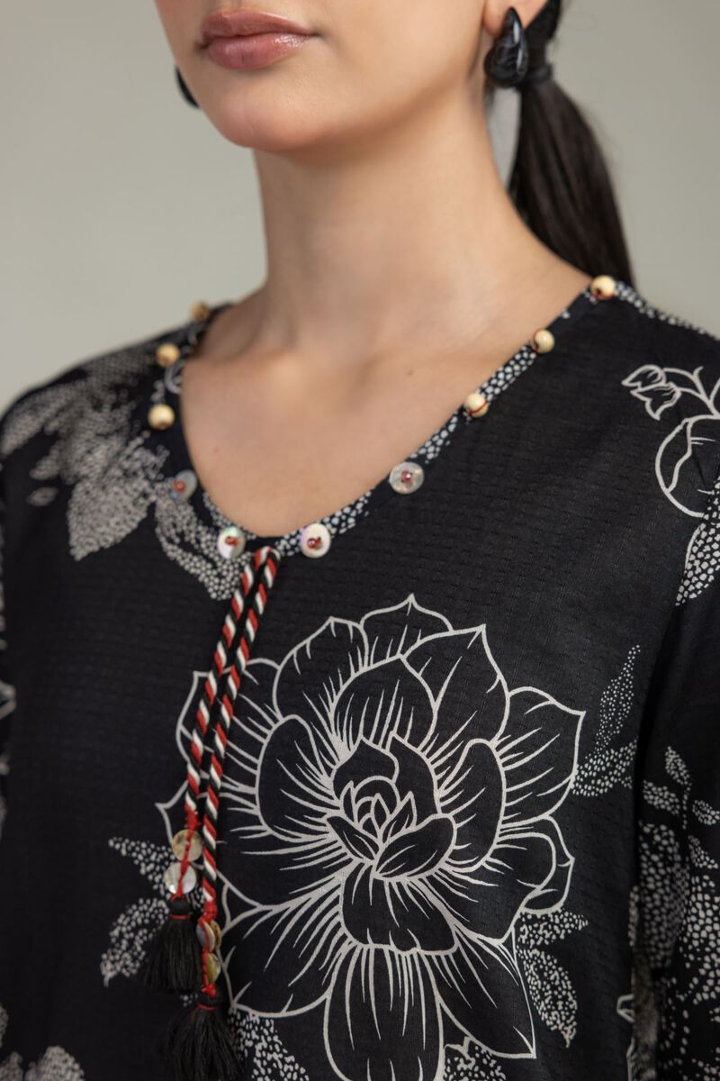 Printed | Cotton Dobby | Black Floral Kurta | USD 30.00