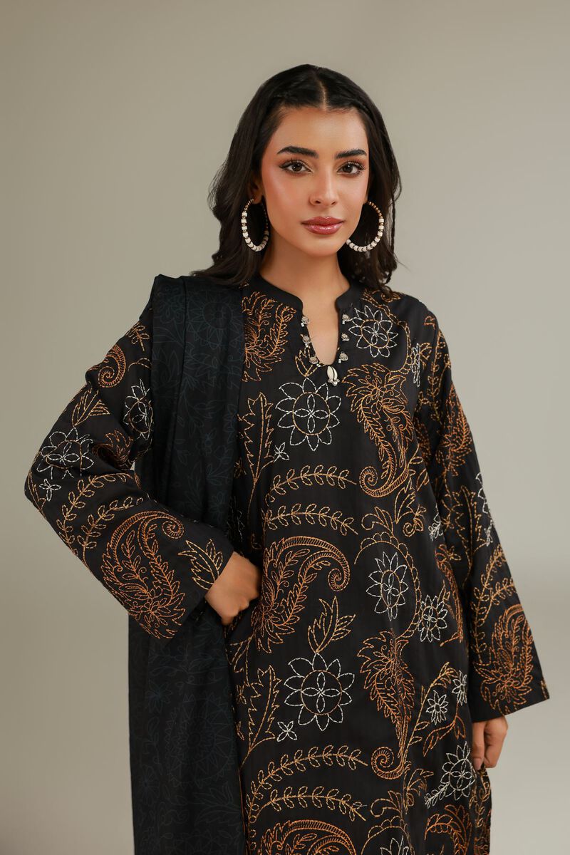 Embroidered | Cotton Net | Black Embroidered Dupatta | USD 25.00