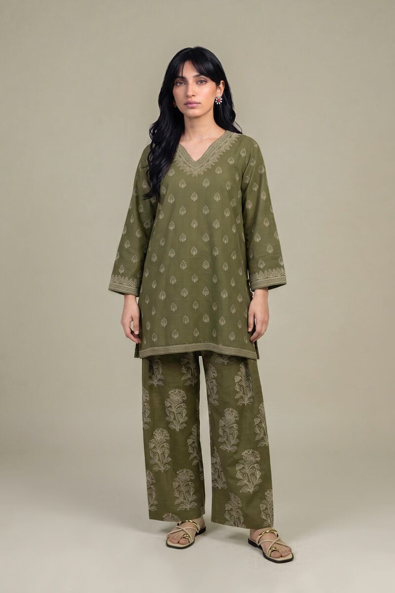 Printed | Light Khaddar | Printed Olive Kurta | USD 45.00